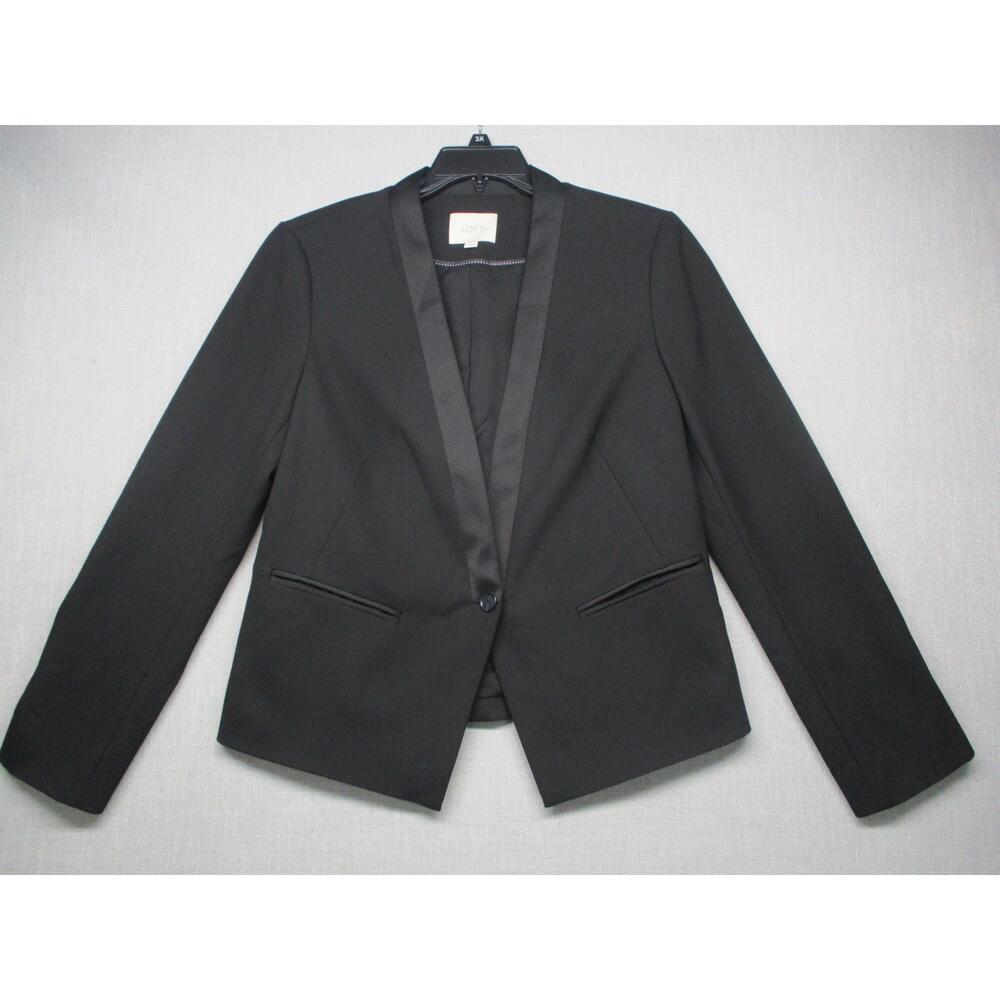 Ann Taylor Loft Black Modern Chic Notched Single Button Blazer Womens Size 12